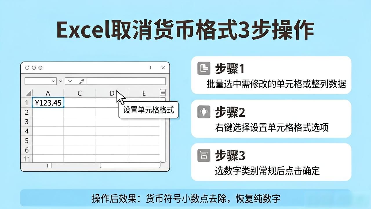excel数字变成货币怎改回来_Excel货币格式转普通数字_批量修改Excel货币格式